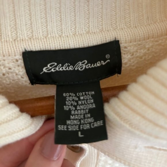 Eddie Bauer Cream Cotton/Wool Blend Cardigan Sweater- Size Large - Picture 2 of 6